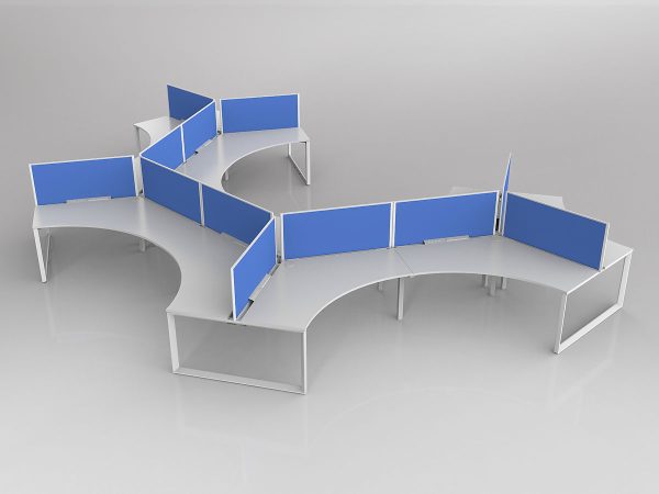 Anvil 120 Degree Workstation in White with 12x Worktops with Solid Core Central Divider Screen