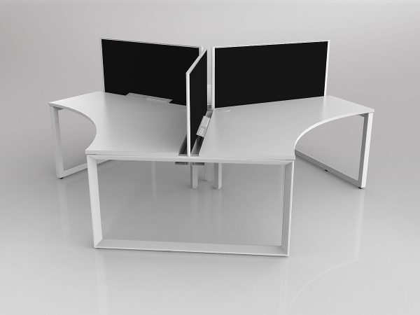 Anvil 120 Degree Workstation in White with 3x Worktops with Solid Core Central Divider Screen