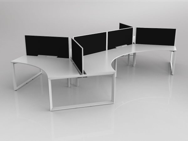 Anvil Shared 120 Degree Workstation in White with 6x Worktops with Solid Core Central Divider Screen