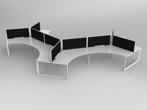 Anvil Shared 120 Degree Workstation in White with 9x Worktops with Solid Core Central Divider Screen