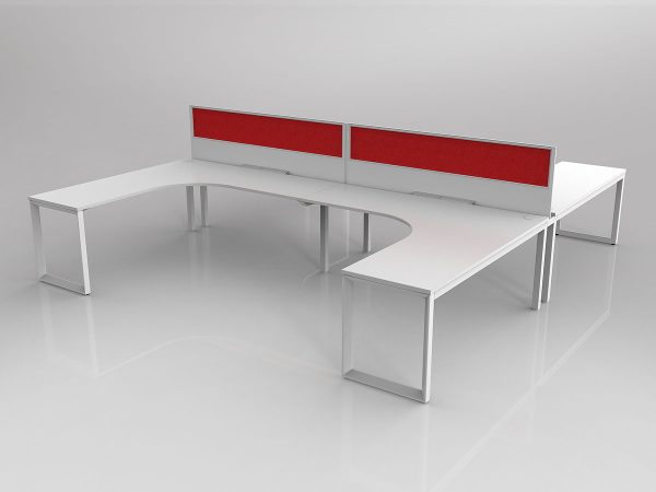 Anvil Shared 90 Degree Workstation H Layout in White with 4x Worktops with 300mm Panel Central Divider Screen