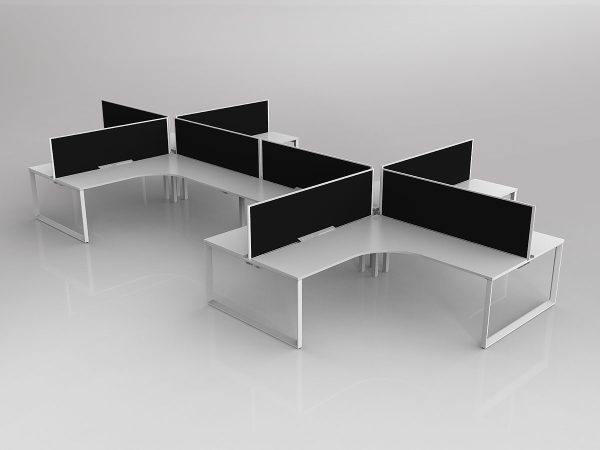 Anvil Shared 90 Degree Workstation Plus Layout in White with 8x Worktops with Solid Core Central Divider Screen