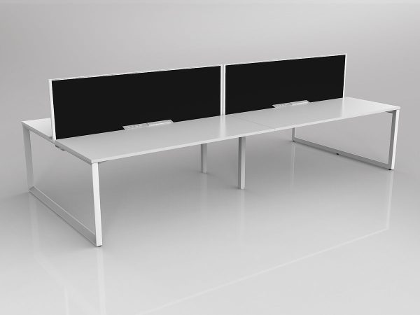 Anvil Shared Doublesided Straightline Desk Layout in White or Black with 4x Worktops with Solid Core Central Divider Screen