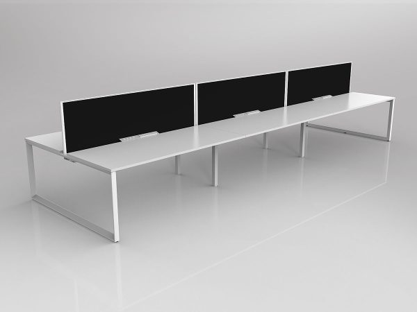 Anvil Shared Doublesided Straightline Desk Layout in White or Black with 6x Worktops with Solid Core Central Divider Screen