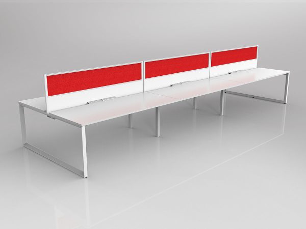 Anvil Shared Doublesided Straightline Desk Layout in Black or White with 6x Worktops & 300mm Panel Central Divider Screen