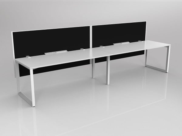 Anvil Shared Singlesided Straightline Desk Layout in White or Black with 2x Worktops & Offset Hung Screen
