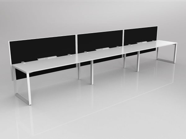 Anvil Shared Singlesided Straightline Desk Layout in White or Black with 3x Worktops with Offset Hung Screen