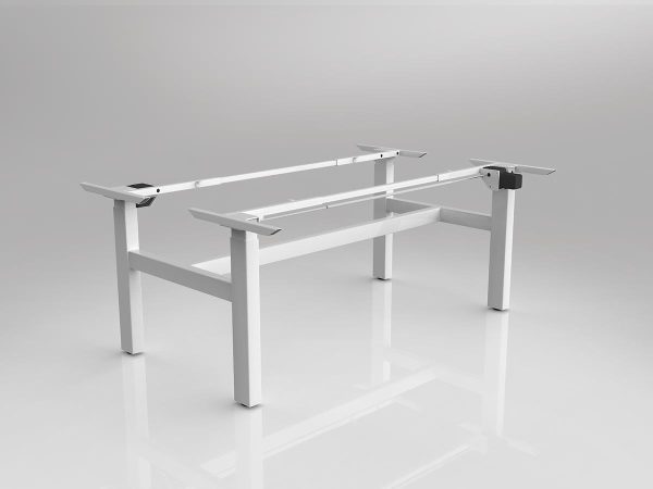 Agile Two Column White Electric Desking Frame Shared Doublesided with Two Worktops